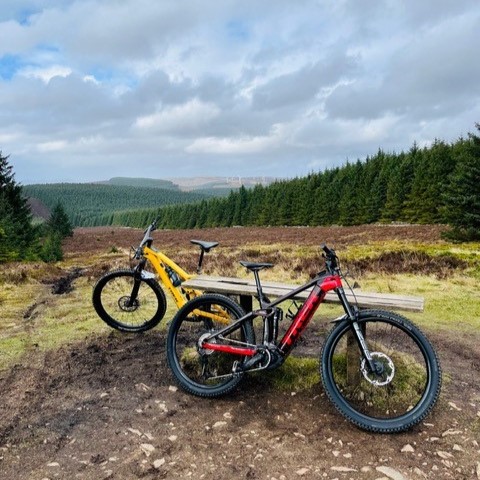 All smiles while testing new Trek bikes at Glentress Mountain Bike Trail Centre